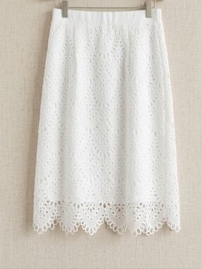 White Cutout Scalloped Hem Midi Skirt NWT Cupshe- M